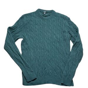 Vintage J Crew Lambswool Cable Knit Forest Green Crewneck Sweater Medium